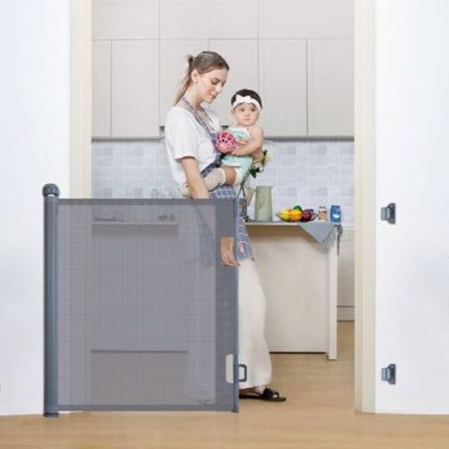 GOTGELIF Retractable Baby Gate 55" Wide x 33" Tall Mesh Gate Gray