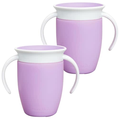 Munchkin Miracle 360 Cups for Toddlers sippy cups, toddler cups spill proof with Dentist Recommended Spoutless Design, BPA-Free Kids Cups, Easy to Clean, 7oz, 6 Months (Lilac 2 Count)