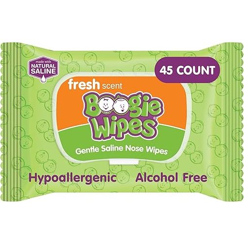 Baby Saline Wipes by Boogie for Face, Hand, Body & Nose, Made with Vitamin E, Aloe, Chamomile and Natural Saline, Fresh Scent, 45 Count