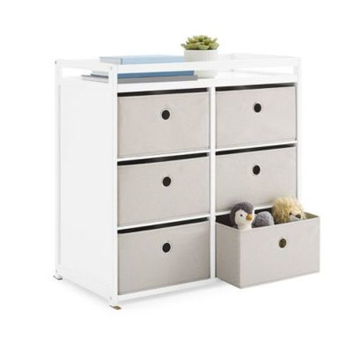 Delta Children Hayes Changing Table With Fabric Bins - Bianca White/flax Bins
