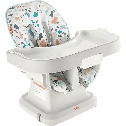 Fisher-Price Baby to Toddler High Chair SpaceSaver Simple Clean Portable Dining Seat & Booster with Washable Deep Tray & Liner, Pacific Pebble