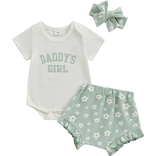 Newborn Baby Girl Clothes Daddys Girl Short Sleeve Romper Floral Bloomer Shorts Set 3Pcs Infant Summer Outfits