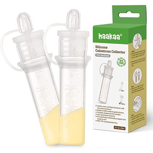 haakaa Colostrum Collectors for Breastfeeding Moms to Collect Store and Feed Colostrum, 0.1oz/4ml, 2pcs - 2 Count (Pack of 1)