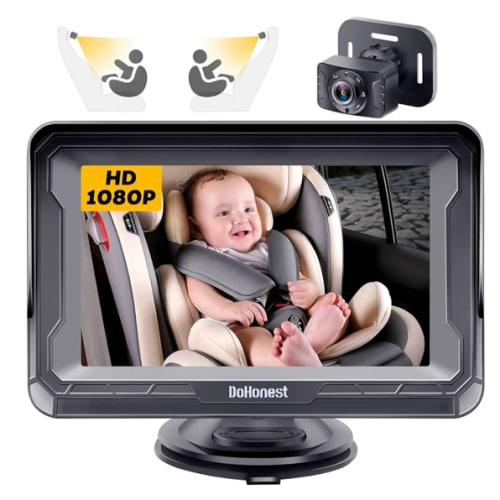 DoHonest Baby Car Camera HD 1080P - Rear-Facing Car Baby Monitor with Night Vision, Adjustable View Angle, Easy Setup, Anti-Glare Display, Safety for Kids & Infants