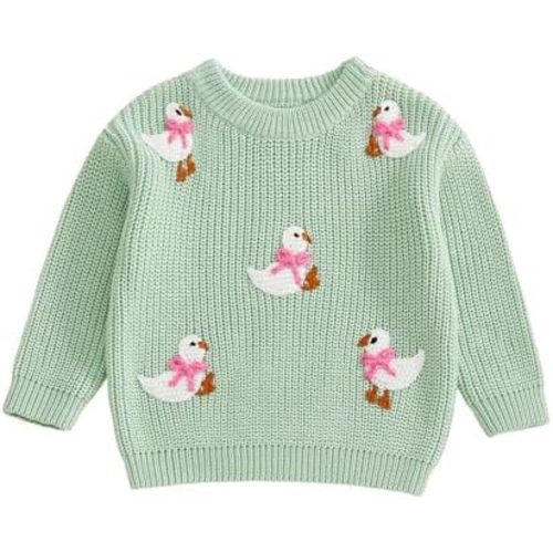 Kid Baby Girls Warm Knit Sweater Goose Embroidery Jumper Long Sleeve Jumper Toddler Boys Casual Knitwear