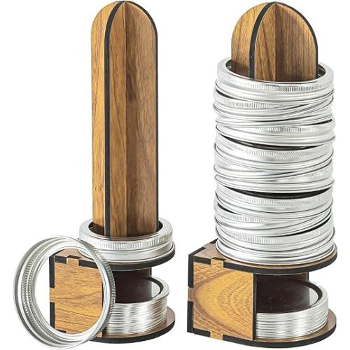Mason Jar Lid Organizers Inside Cabinet, 2 Pack Canning Lid Rack Holder for Kitchen Organization, Wooden Mason Jar Accessory for Storing Canning/MasonJar Lids and Rings Storage, Regular&Wide Mouth