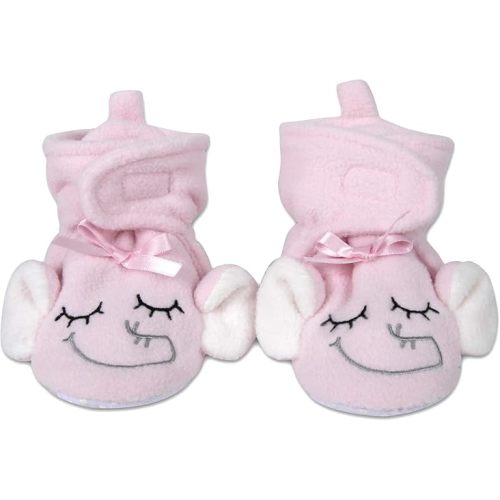 Cozy Fleece Baby Booties- Sherpa Baby Crib Booties Soft Soled Winter Shoes Unisex Fleece Booties Baby Boy, Baby Girl 0-6 Months - 0-1 Infant - Extraordinary Pink Elephants