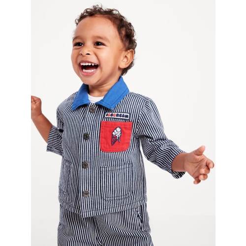 Printed Loose Collared Twill Jacket for Baby