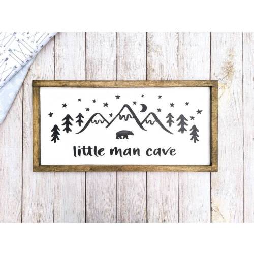 Little Man Cave Nursery Sign, Boys Nursery Decor, Mountain Bear Nursery Theme, Woodland Nursery Decor, Boys Nursery Sign, Baby Boys Room