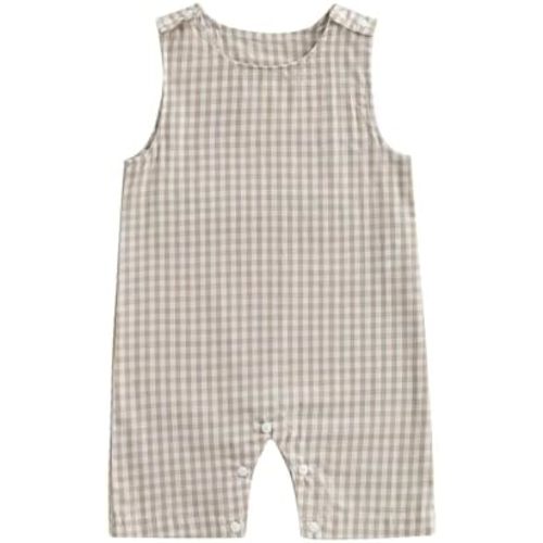 Newborn Baby Boy Clothes Checkered Plaid Sleeveless Romper Jumpsuit Bodysuit Overall Summer One Piece Outfit