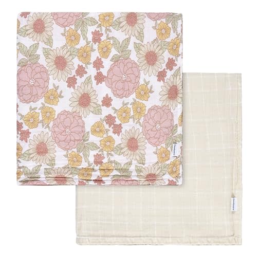 Gerber Baby Unisex 2-Pack Muslin Blanket, Retro Floral, One Size