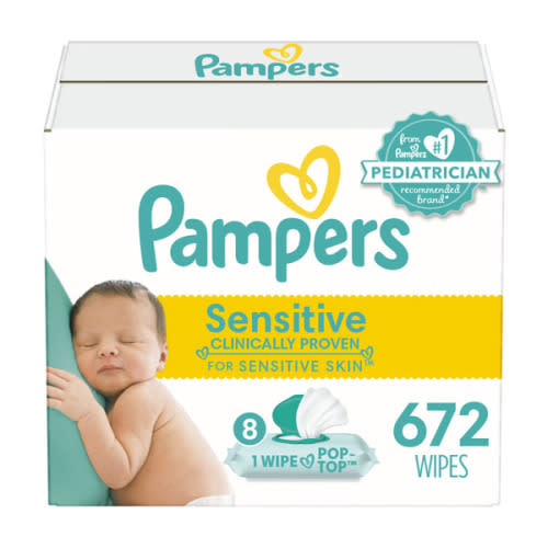Pampers Sensitive Baby Wipes, 8-Pack, 672 Count, Dermatologist Approved, Hypoallergenic, Alcohol and Fragrance Free