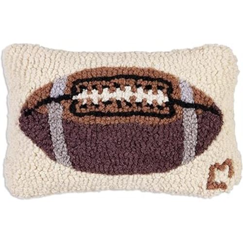 Chandler 4 Corners Artist-Designed Football Hand-Hooked Wool Decorative Throw Pillow - Football Pillow for Couches & Beds - Easy Care & Low Maintenance Rugby Pillow - Great Gift for Dad