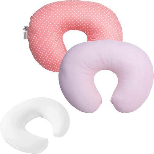 LAT Nursing Pillow with 2 Pillowcase 100% Natural Cotton Cover for Breastfeeding and Bottle Feeding (Pink Series)
