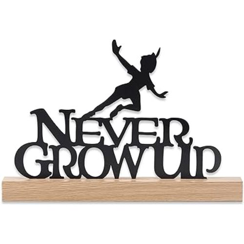 Disney Peter Pan Never Grow Up Tabletop Decor - Peter Pan Metal Silhouette on Natural Wood Base