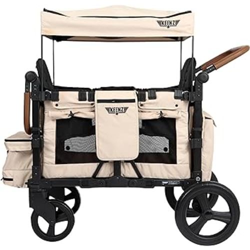 Keenz VYOO Stroller Wagon with Canopy - Foldable Design for Easy Storage, 5 Seating Positions for Kids, Enhanced Child Safety, All-Terrain Mobility, 2-Passengers, Mocha