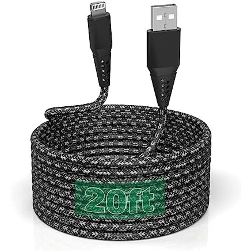 iPhone Charger Cord 20FT/6M [Apple MFi Certified] Lightning Cable Extra Long iPhone Charging Cord Nylon Braided Fast Apple Charger Cable 2.4A for iPhone 12 11 Pro X XS Max XR/8 Plus/7 Plus/6/6s Plus