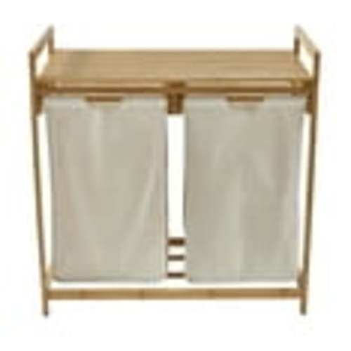 Better Homes & Gardens 35L 2-Bin Adult Rectangular Bamboo Laundry Hamper Sorter with Removable Linen Liner, Natural Wood & Vanilla Dream