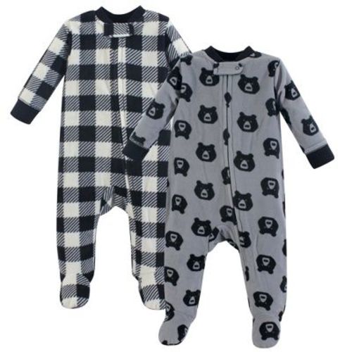 Yoga Sprout Baby Boy Fleece Zipper Sleep and Play 2pk, Bear, 6-9 Months