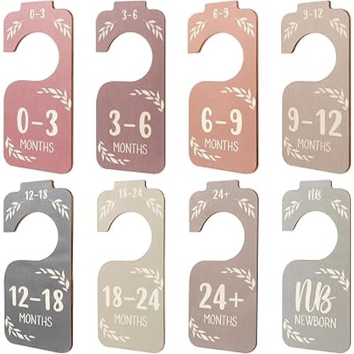 8PCS Wooden Baby Closet Dividers, Colorful Double-Sided Baby Closet Organizer Clothes Hanger Dividers for Newborn to 24 Months Size Clothes Boho Nursery Decor