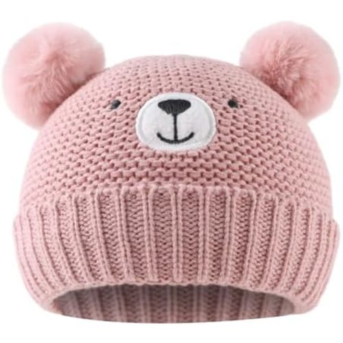 JANGANNSA Cute Bear Baby Beanie Pompom Baby Boys Hat Infant Toddler Winter Knitted Beanies for Girls