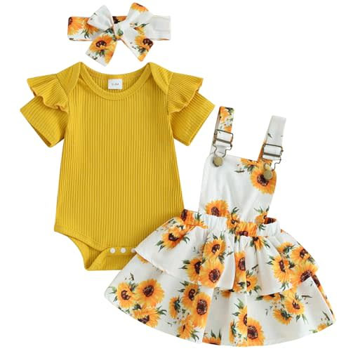 Mubineo Baby Girl Summer Clothes Cute Outfits Short Sleeve Romper Overall Skirt Dress Headband 3PCS Newborn Outfit