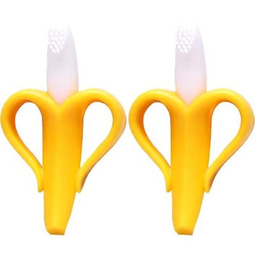 Maison Infant Banana Teether, Self-Soothing Pain Relief Soft Silicone Teething Toy Yellow