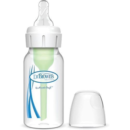 Dr. Brown's Anti-Colic Options+ Narrow Baby Bottle, 0m+ Level 1 Nipple - Baby Bottle to Reduce Colic (1 Pack), 4 oz
