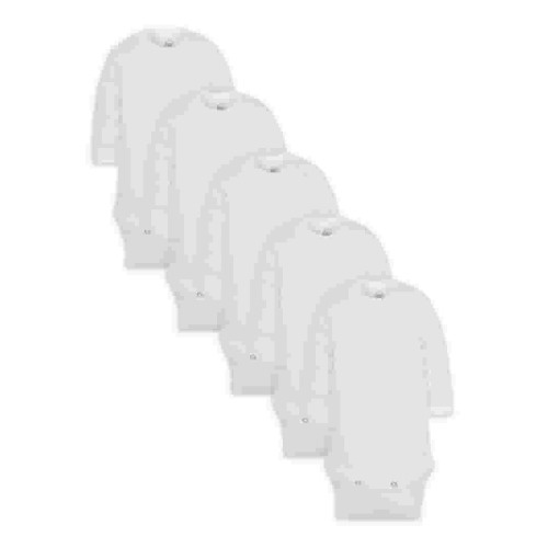 Wonder Nation Baby Neutral Casual Cotton White Long Sleeve Bodysuits, 5-Pack, Newborn-24 Months