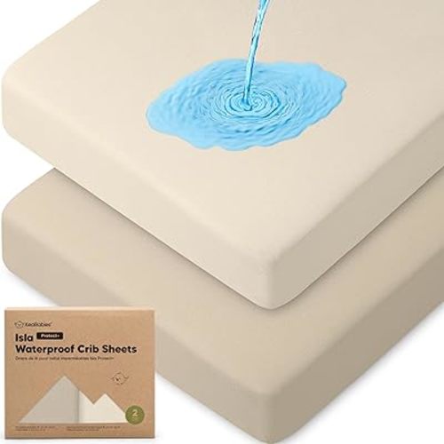 2-Pack Waterproof Baby Crib Sheets for Boys, Girls - Viscose Derived from Bamboo Toddler Bed Sheet Neutral, Fitted Crib Mattress Protector Cover for Baby Bedding, Soft & Gentle (Ecru)