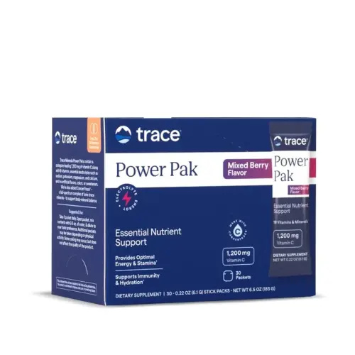 Trace Minerals | Power Pak Electrolyte Powder Packets | 1200 mg Vitamin C, Zinc, Magnesium | Boost Immunity, Hydration and Natural Energy | Mixed Berry | 30 Packets