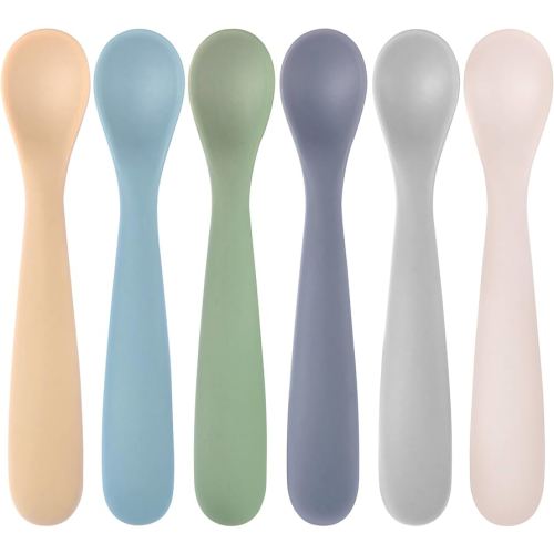Silicone Baby Spoons Self Feeding 6+ Months, 6 Pack First Stage Baby Led Weaning Supplies, Soft Tip Feeding Spoon, BPA Free, Dishwasher and Boil Safe