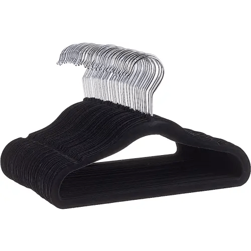 Amazon Basics Kids Velvet, Non-Slip Clothes Hangers for Infant and Toddler, 11.6 Inches (for baby clothes), Pack of 50, Black