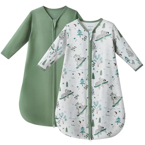 JELLYMONI Baby Sleep Sack 0-6 Months Long Sleeve Wearable Blanket for Baby, 100% Cotton 2 Pack Infant Toddler Baby Sleeping Sack Lightweight Soft 2-Way Zipper