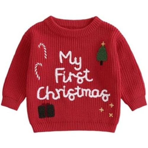 Baby Christmas Outfit Girl Boy My First Christmas Sweater Embroidery Crewneck Knitwear Fall Winter Clothes