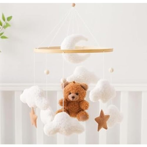 Baby Mobile for Crib Bear Cloud Crib Mobile Handmade Furry Nursery Mobile Gender Neutral Crib Hanging for Nursery Decor Accessories