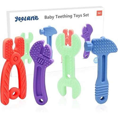 Yoolane® Baby Teether [Original] Silicone Teehing Toys for Babies - Tools Set Teething Relief Chew Toy BPA Free | Stuff & Essential & Gift for Toddler Infant Boy Girl 3+ Months | 4 Pieces