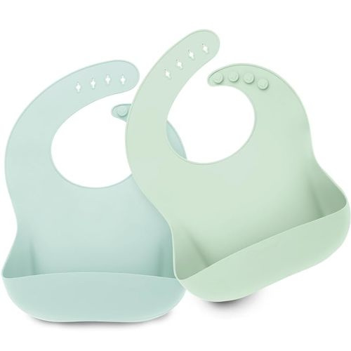KeaBabies 2-Pack Silicone Bibs For Babies, Silicone Baby Bibs for Eating, Food-Grade Pure Silicone Bib, Toddler Bibs, Waterproof Bibs, Feeding Bibs, Silicon Bibs for Toddlers, Boys, Girls (Pastel Sky)