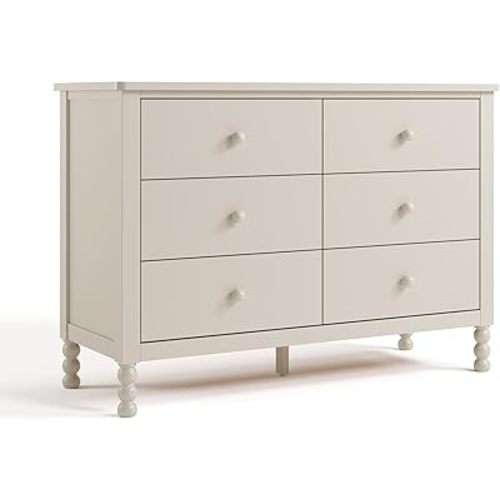 Storkcraft Rio 6 Drawer Dresser (Frosted Oat) – GREENGUARD Gold Certified, Wood Dresser for Bedroom, Kids & Nursery Storage Chest, Safety Interlocking Drawers, Pre-Installed Tracks, Kids Chest