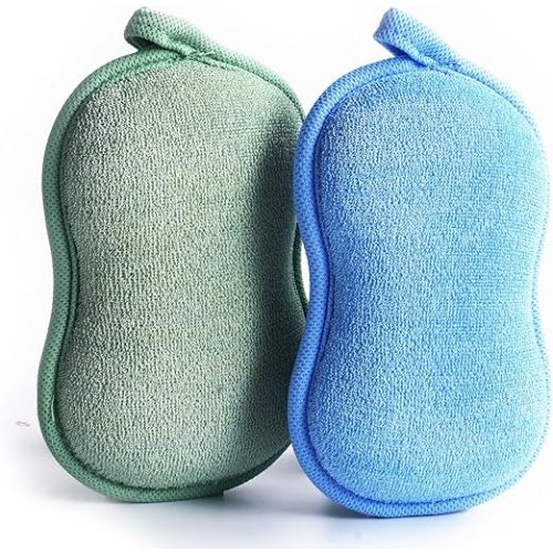 Natural Baby Bath Sponge - Ultra Soft Baby Sponge for Bathing - Kids Bath Sponges for Infants, Toddler Bath Time, 2 Count (1 Pack) - Green Blue - 2 Count (Pack of 1) - Green,blue