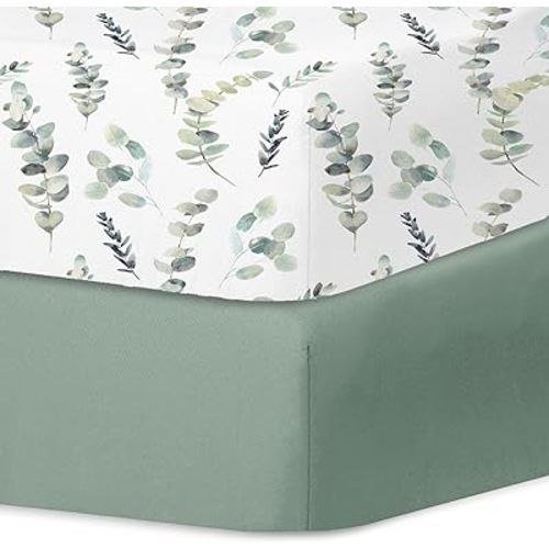 Little Grape Land Pack and Play Sheets Mini Crib Sheets Soft Breathable Pack N Play Sheets, Playard Fitted Sheet 2 Pack Stretchy Fits 38"x26" Playard Mattress, Green Leaves
