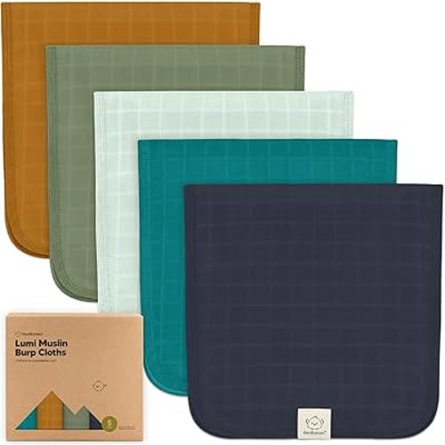 5-Pack Cotton Muslin Burp Cloths Baby Girls, Boys - Soft & Absorbent Spit Up Burp Rags, Large Muslin Towel, Cotton Wash Cloths for Babies, Newborn, Infant, No Shrink, Durable, Neutral (Eclipse)