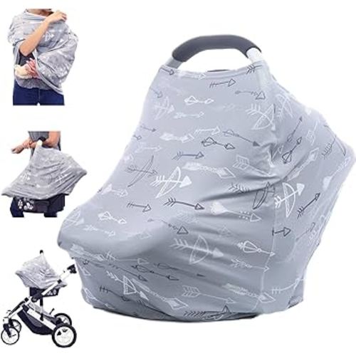Nursing Cover Breastfeeding Carseat Canopy - Multi Use Infant Stroller Cover, Nursing Breastfeeding Scarf, Car Seat Covers for Babies, Unisex Baby Shower Gifts for Boys and Girls
