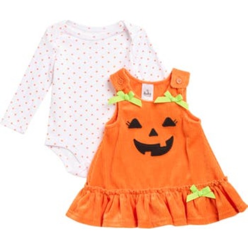 Halloween Long Sleeve Bodysuit & Plush Jumper Dress Set