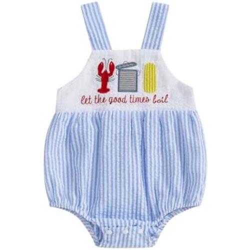 Baby Boy Girl Bubble Romper Crawfish Boil Onesie Stripe Bibs Suspenders Overalls Summer Clothes Outfit Newborn
