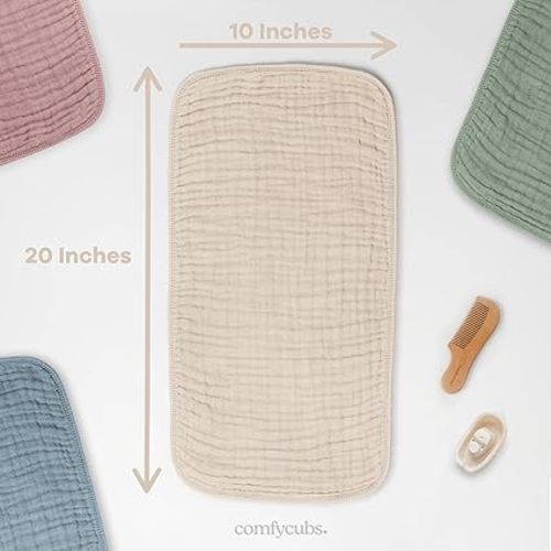 Comfy Cubs Muslin Burp Cloths Large 100% Cotton Hand Washcloths Set for Babies, Baby Essentials 6 Layers Extra Absorbent and Soft Boys & Girls Baby Rags for Newborn Registry (Sand, 10-Pack, 20" X10") - 10-Pack 20"X10"
