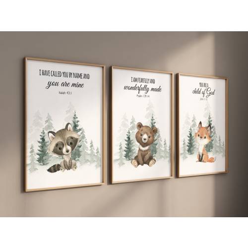 Nursery decor woodland, Woodland Nursery Wall Art, Woodland Print Set, animal prints, verse nursery, bible nursery, gender neutral nursery