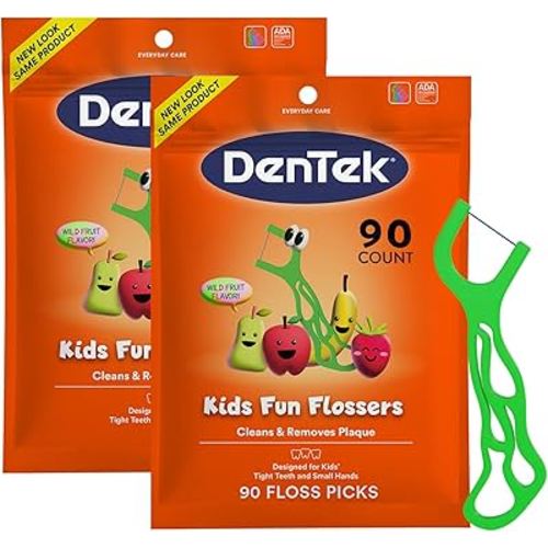 DenTek Kids Fun Flossers, Floss Picks, Removes Food & Plaque, 90 Count (Pack of 2)