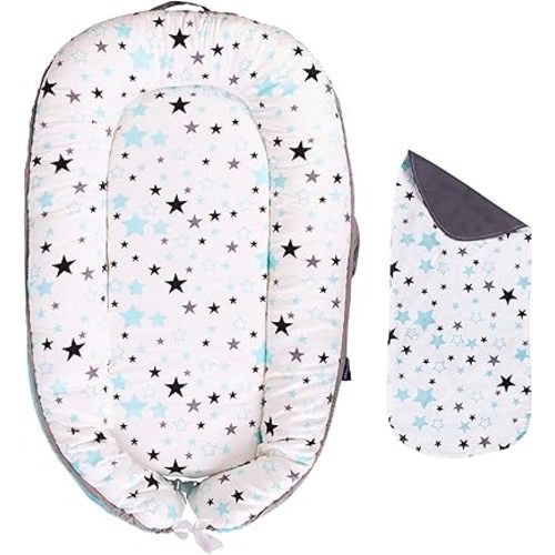 Baby Lounger - Infant & Newborn Lounger with 2-Inch Mattress Pad, Soft Baby Lounger Cover, Waterproof Urine Liner & Pad Cover - Available in 15 Patterns - BL13 Cotton Sky Stars