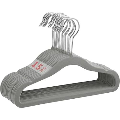Kids Velvet Hangers 15 Pack, 11 Inch Size Non-Slip Baby Hangers, Space-Saving Nursery Hangers, Perfect Infant/Toddler Clothes Hangers for Daily Use(Grey)